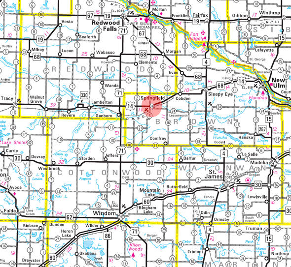 Minnesota State Highway Map of the Springfield Minnesota area 