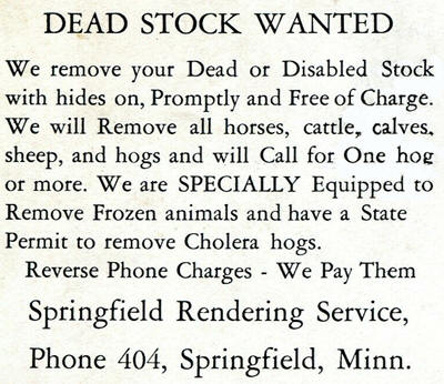 Springfield Rendering Service, Springfield Minnesota, 1940