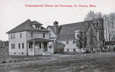Congregational Church and Parsonage, St. Charles Minnesota, 1910's