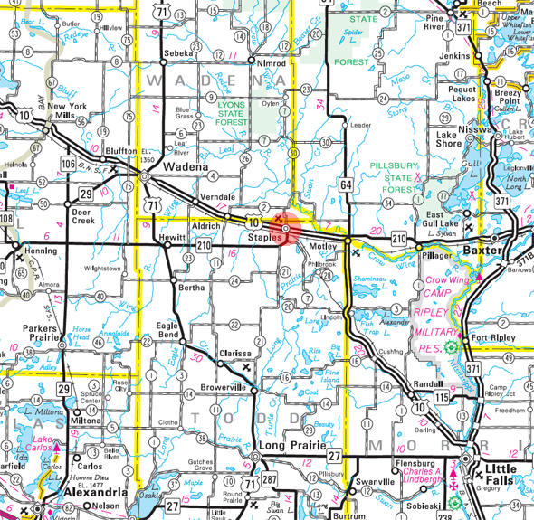 Minnesota State Highway Map of the Staples Minnesota area 