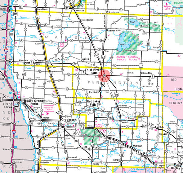 Minnesota State Highway Map of the Thief River Falls Minnesota area