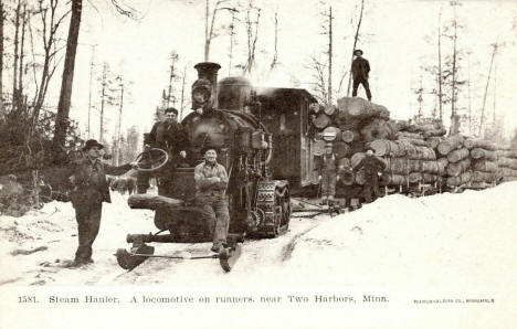 Steam Hauler - A Locomotive on Runners, near Two Harbors Minnesota, 1905