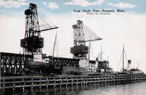 Steamers Kawataw and Roman at the Coal Dock, Two Harbors Minnesota, 1910's