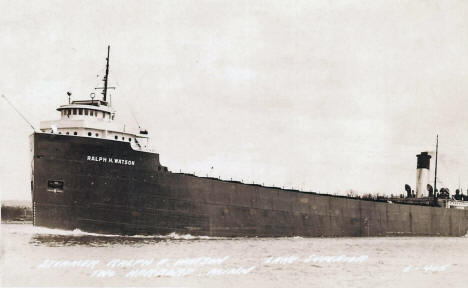 Steamer Ralph H. Watson ln Lake Superior at Two Harbors Minnesota, 1940's