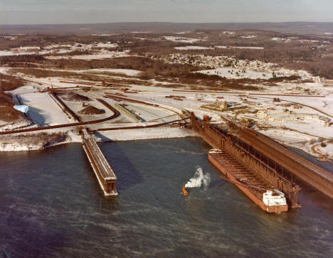 Duluth Missabe and Iron Range Railway aerial view of the Ore Docks at Two Harbors, Minnesota, 1978