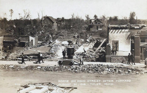 Main Street after the tornado, Tyler Minnesota, August 21st, 1918