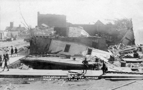 Post Office corner after tornado, Tyler Minnesota, August 21st 1918