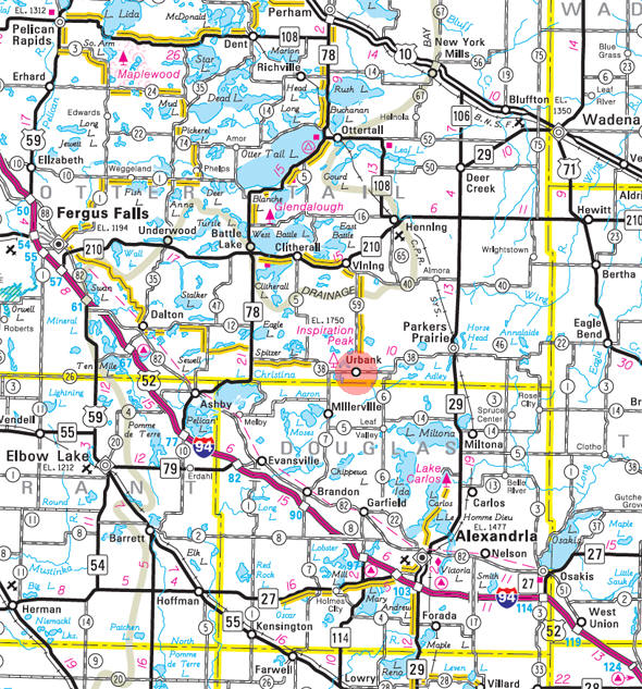 Minnesota State Highway Map of the Urbank Minnesota area