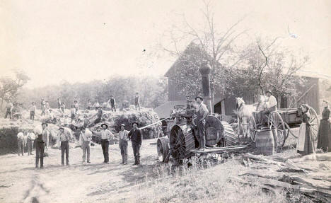 Peltz and Petermann Threshing Crew on the Stenger Farm near Victoria Minnesota, 1900's