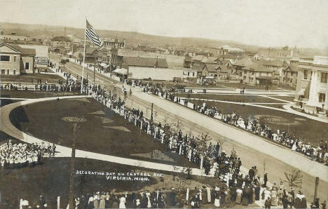 Decoration Day on Central Avenue, Virginia Minnesota, 1910's