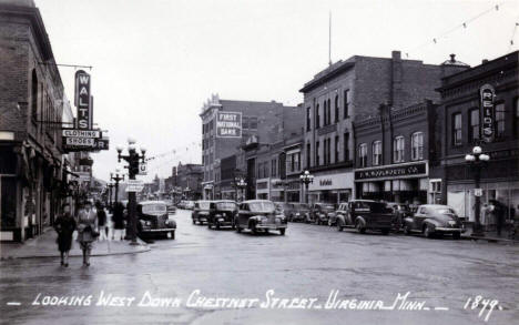 Looking west down Chestnut Street, Virginia Minnesota, 1940's