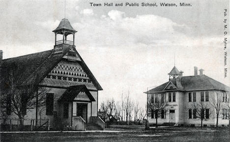 Town Hall and Public School, Watson Minnesota, 1910