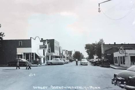 Street scene, Waverly Minnesota, 1950's
