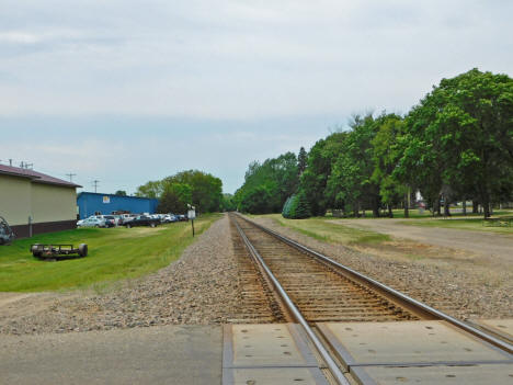 Burlington Northern railroad tracks looking west from 4th Street, Waverly Minnesota, 2020