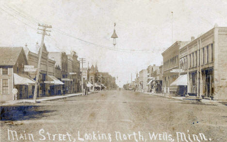 Main Street looking north, Wells Minnesota, 1907