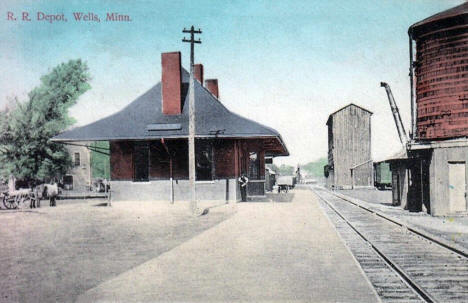Railroad Depot, Wells Minnesota, 1909