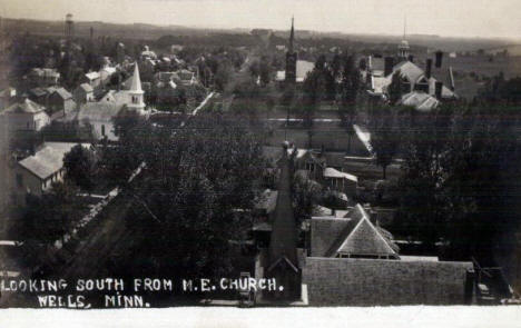 Looking south from the Methodist Episcopal Church, Wells Minnesota, 1910's
