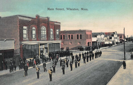 Marching band on Main Street, Wheaton Minnesota, 1908