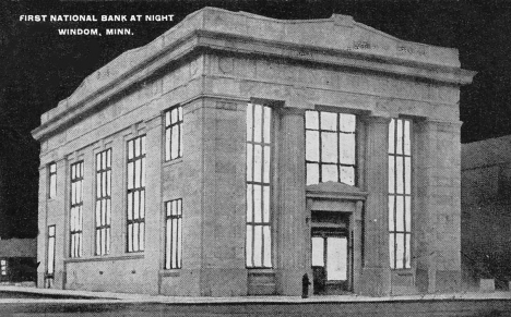 First National Bank at night, Windom Minnesota, 1923