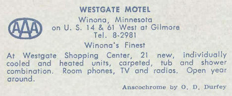 Westgate Motel, Winona Minnesota, 1960's