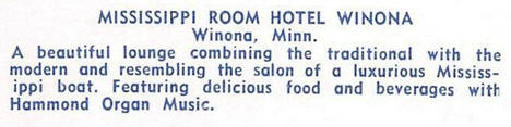 Mississippi Room, Hotel Winona, Winona Minnesota, 1950's