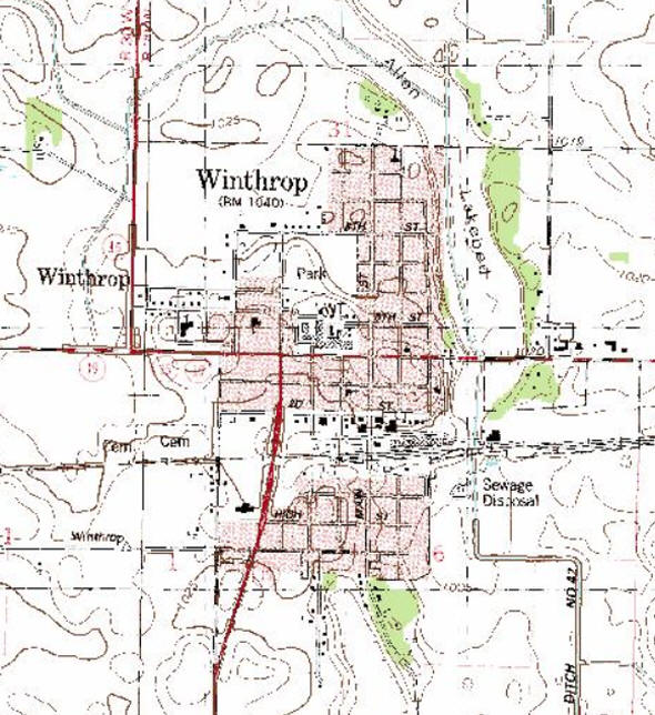 Topographic map of the Winthrop Minnesota area