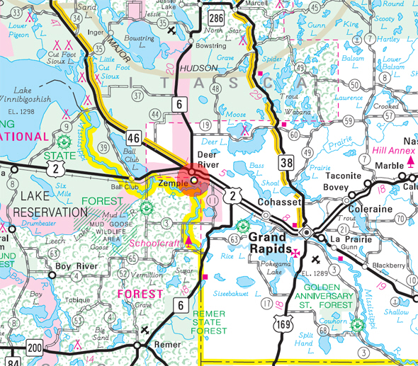 Minnesota State Highway Map of the Zemple Minnesota area