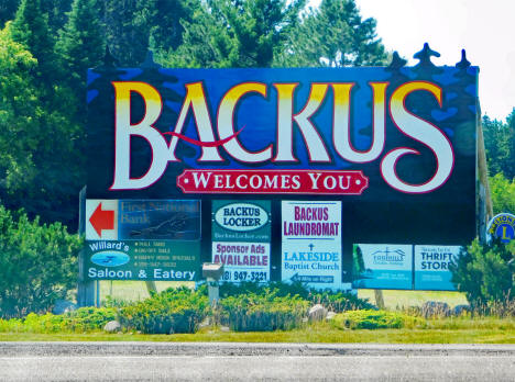 Welcome sign, Backus Minnesota, 2020
