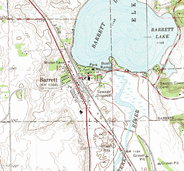 Topographic map of the Barreett Minnesota area