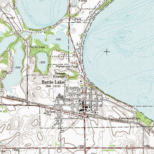 Topographic map of the Battle Lake Minnesota area