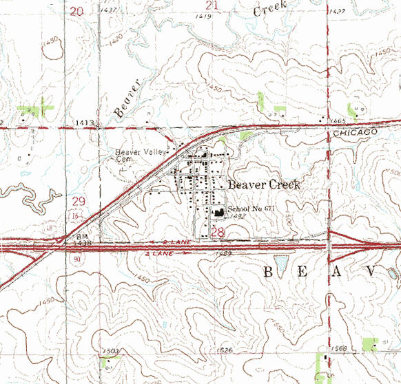 Topographic map of the Beaver Creek Minnesota area