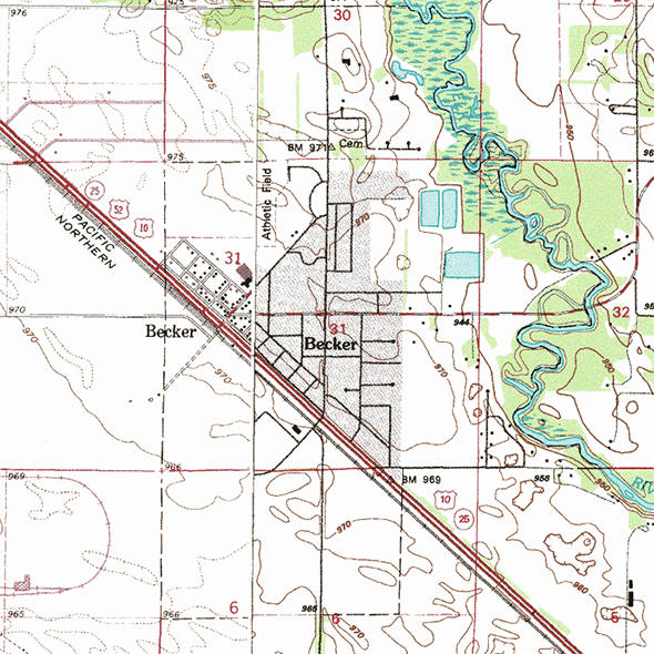 Topographic map of the Becker Minnesota area