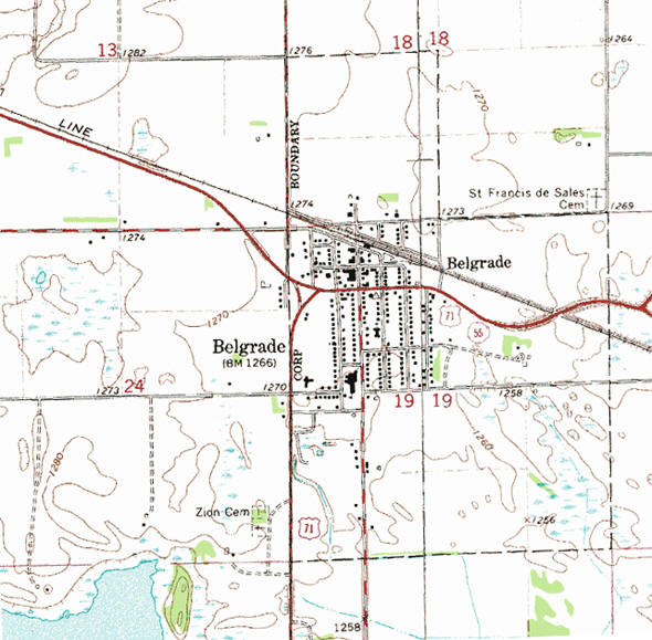 Topographic map of the Belgrade Minnesota area