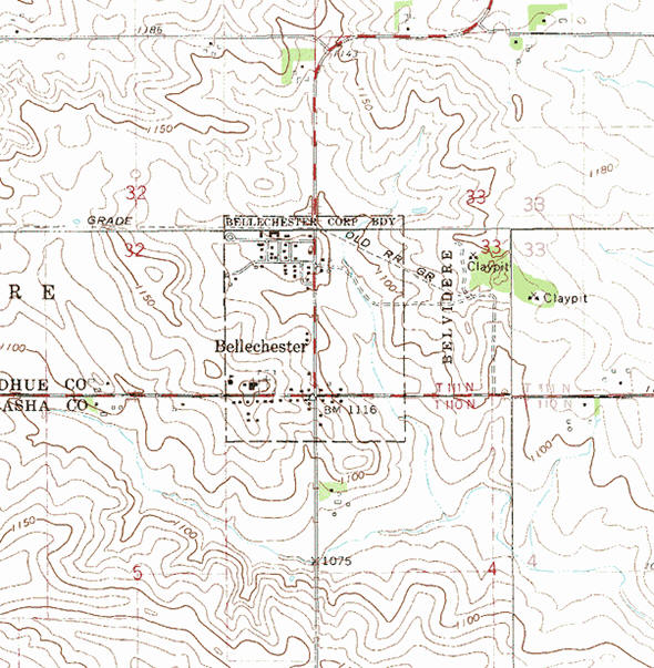 Topographic map of the Bellechester Minnesota area