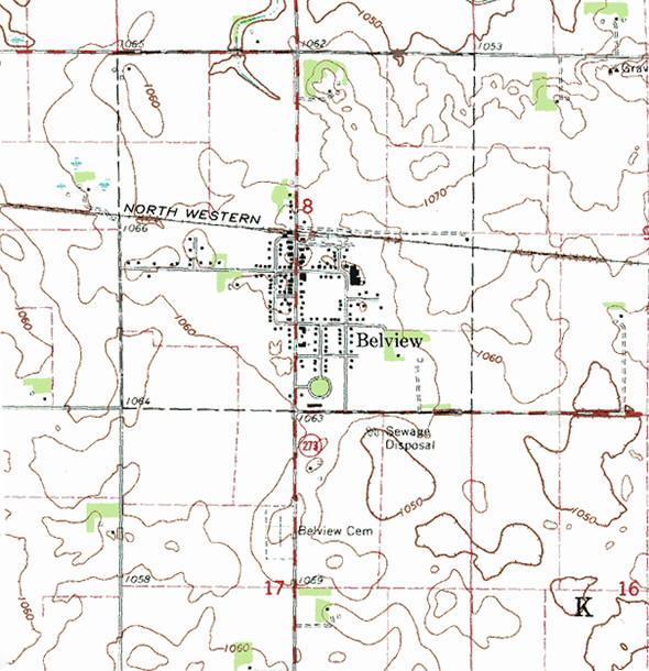Topographic map of the Belview Minnesota area