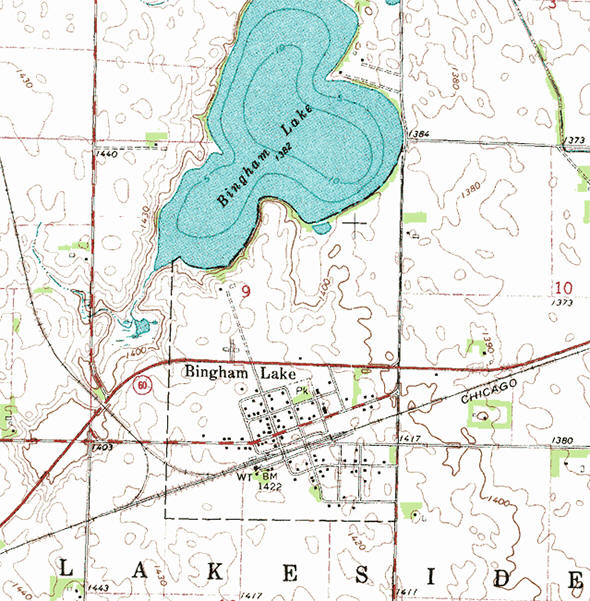 Topographic map of the Bingham Lake Minnesota area