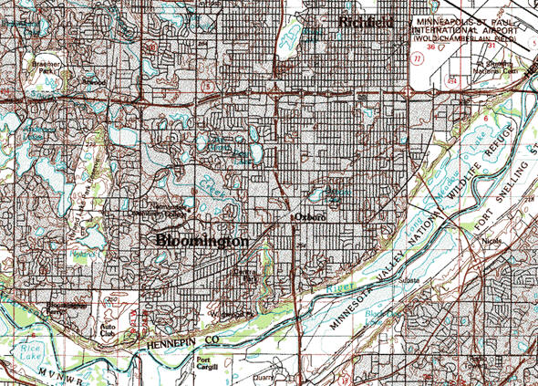 Topographic map of the Bloomington Minnesota area
