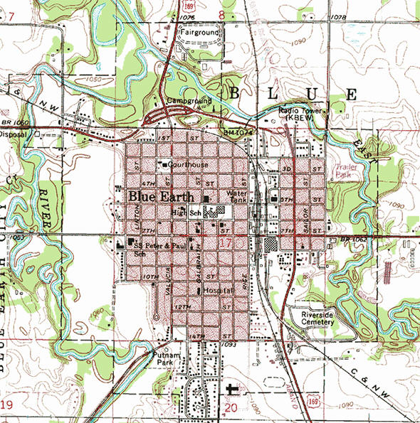 Topographic map of the Blue Earth Minnesota area