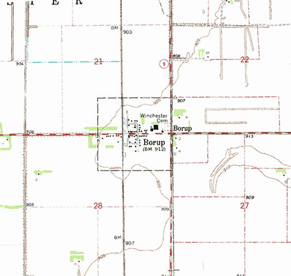 Topographic map of the Borup Minnesota area