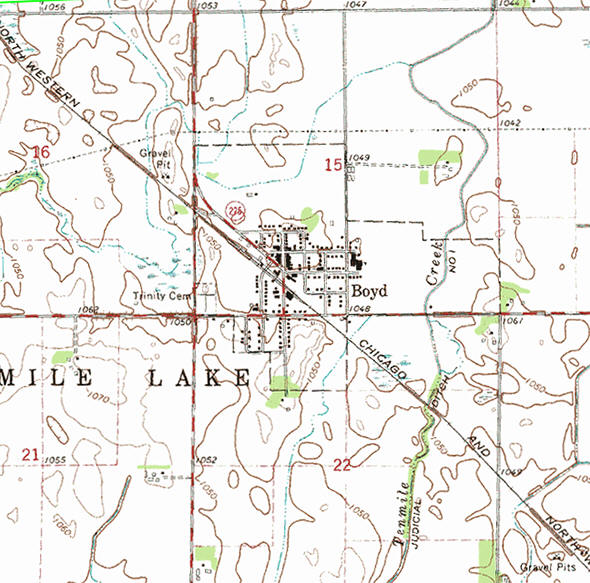 Topographic map of the Boyd Minnesota area