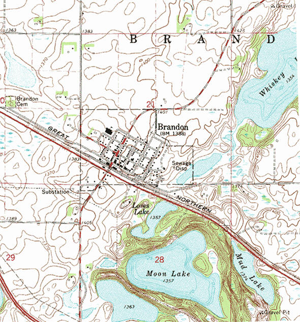 Topographic map of the Brandon Minnesota area
