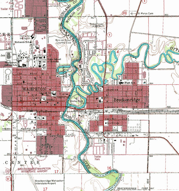 Topographic map of the Breckenridge Minnesota area