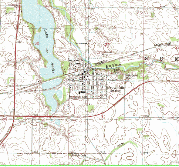 Topographic map of the Brownton Minnesota area