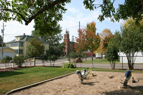 To the west of Family Memorial Park, St. Michaels Catholic Church rises above Buckman. Minnesota, 2020