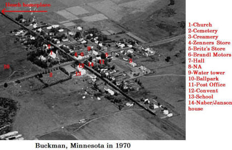 Aerial view of Buckman Minnesota, 1970's