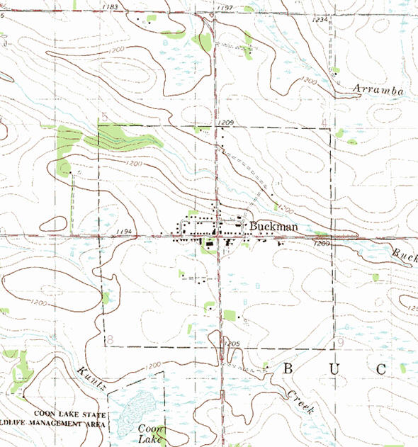 Topographic map of the Buckman Minnesota area