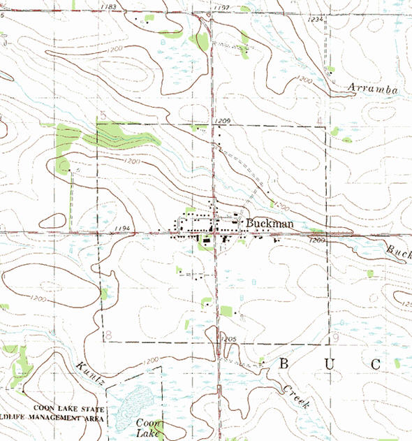 Topographic map of the Buckman Minnesota area