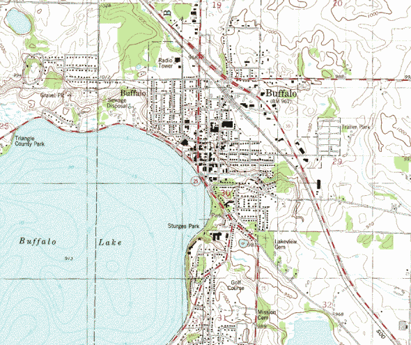 Topographic map of the Buffalo Minnesota area