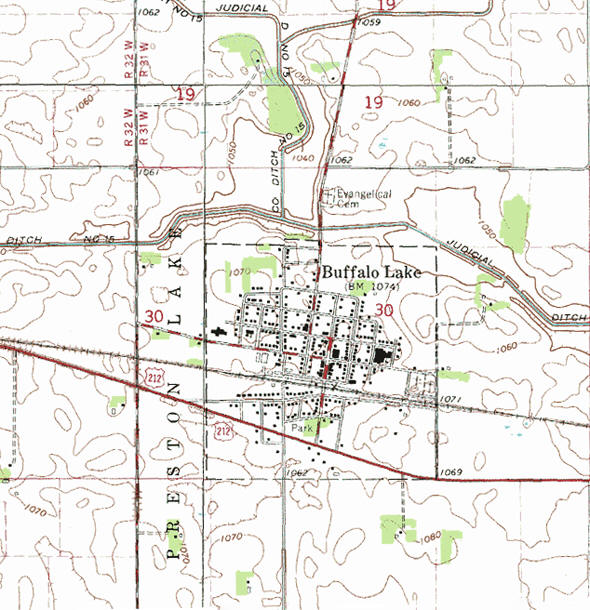 Topographic map of the Buffalo Lake Minnesota area