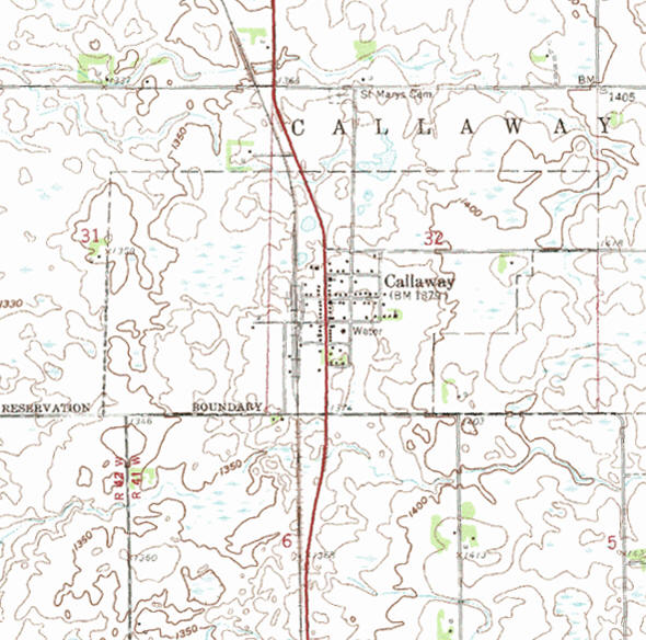Topographic map of the Callaway Minnesota area